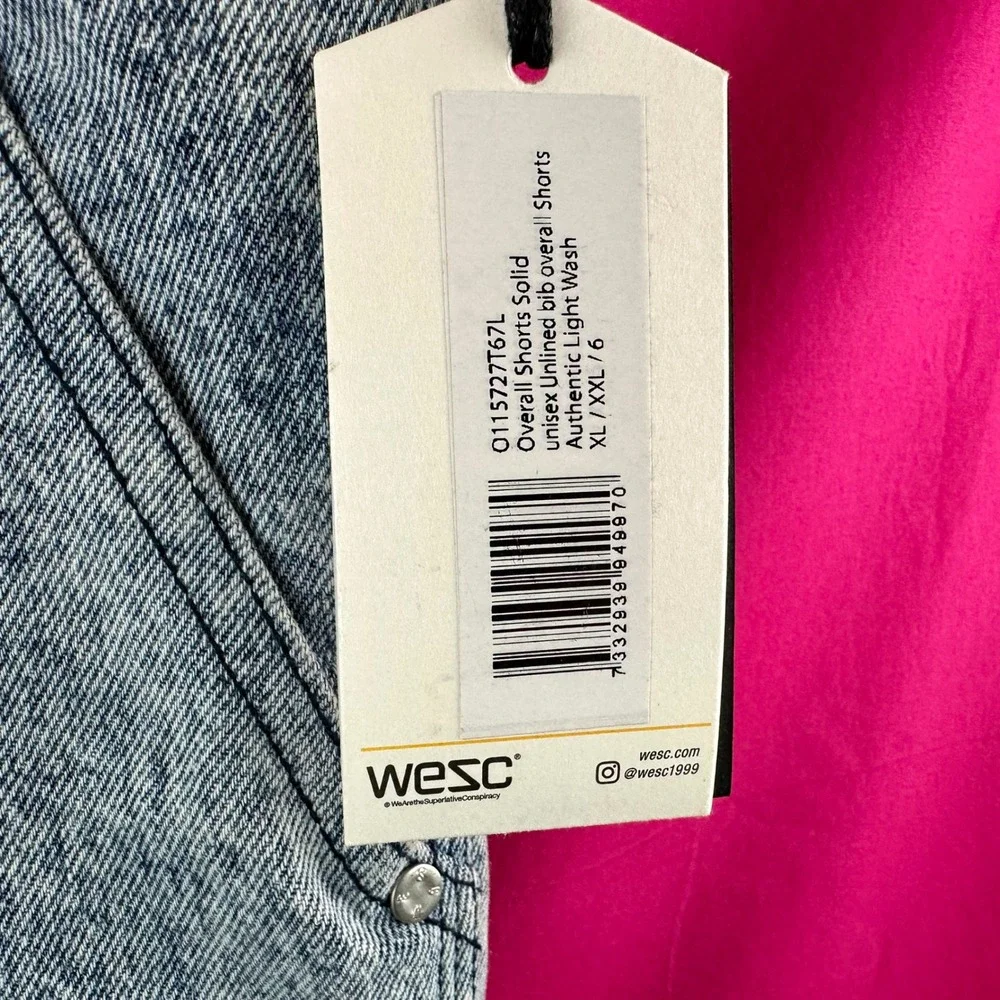 WeSC‎ Denim Bib Overall Shorts XL Unisex Light Wash Streetwear Overalls NWT
